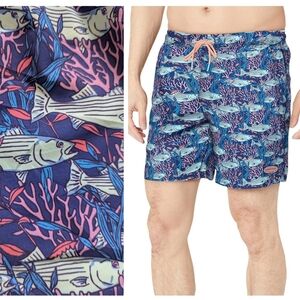 Vineyard Vines Fish Printed Chappy Swim Trunks Liner Bass Fish Coral